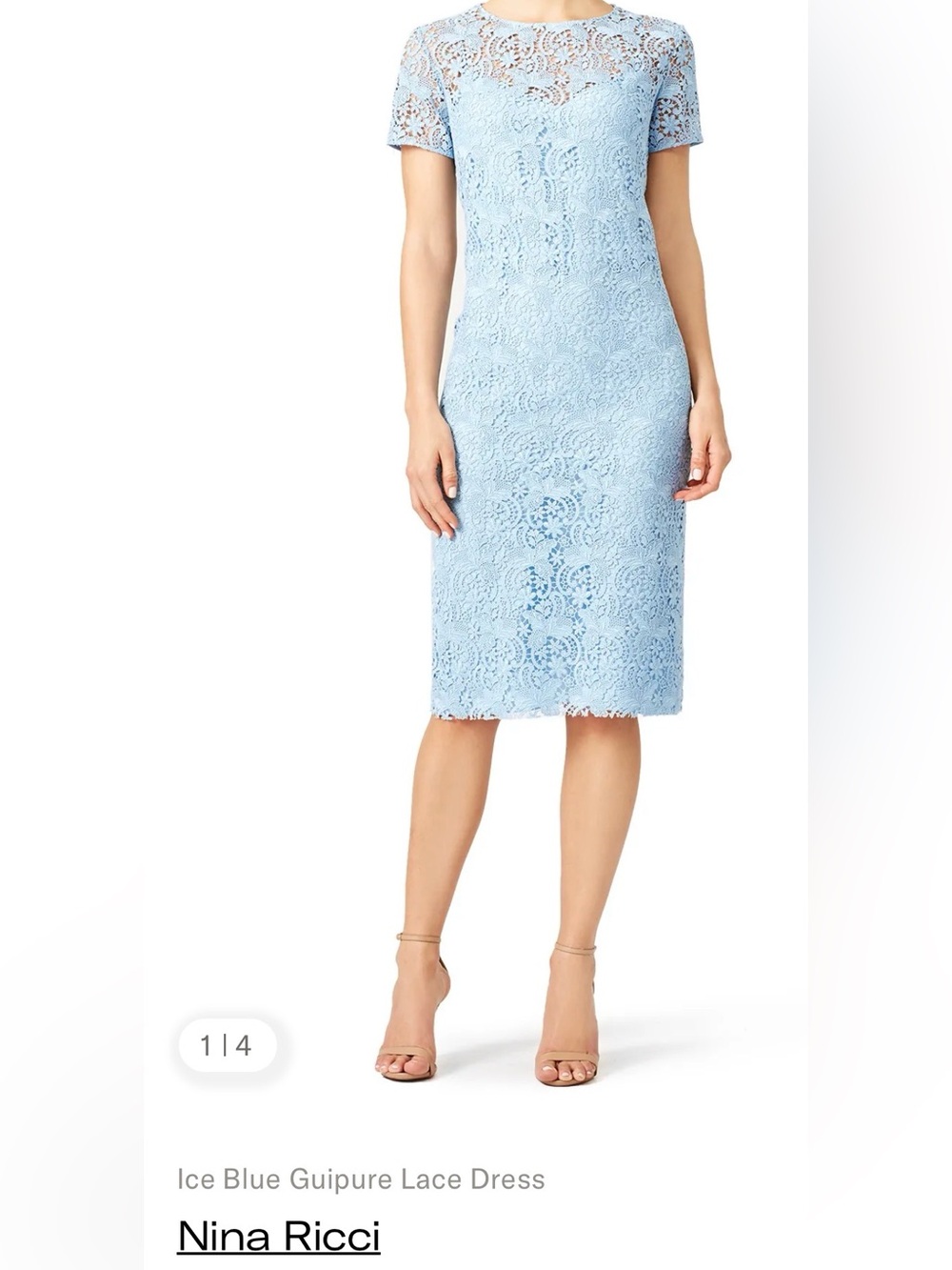 Nina Ricci Light Blue Guipure Lace Sheath Dress Size 2